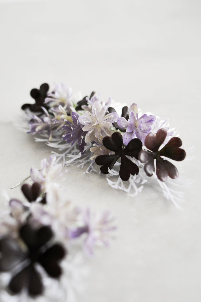 Purple Bridesmaid Flower Comb and Earrings | Bridal Hair Comb