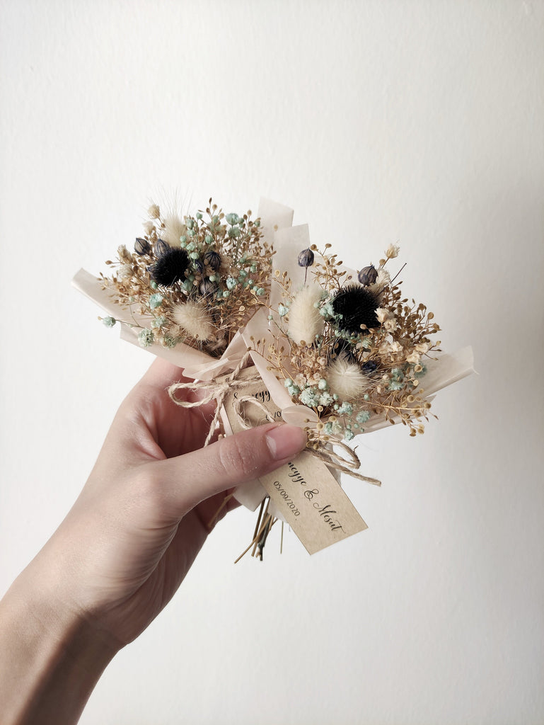 Mini Pink Dried Flower Bouquet | Personalized Wedding Favors for Guests