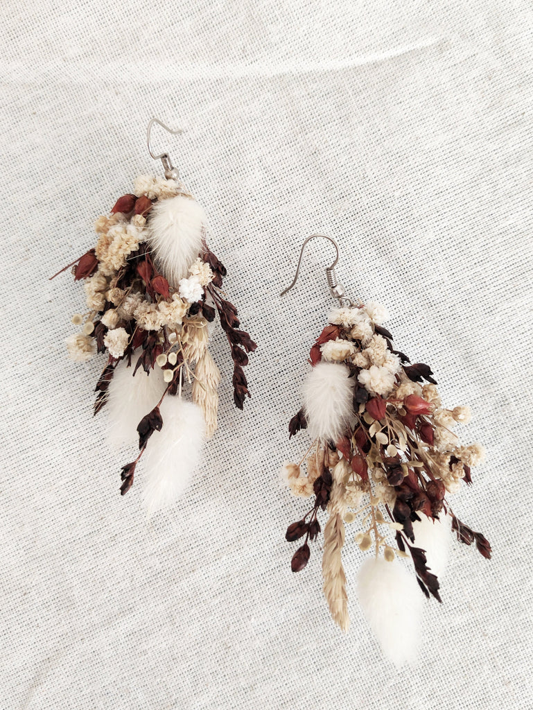 Boho Earring Bridal Shower | Brown White Boutonniere