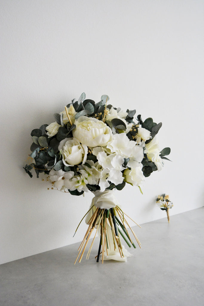 White Rose Bridal Bouquet Set | Bridal Bouquet with 2 Side