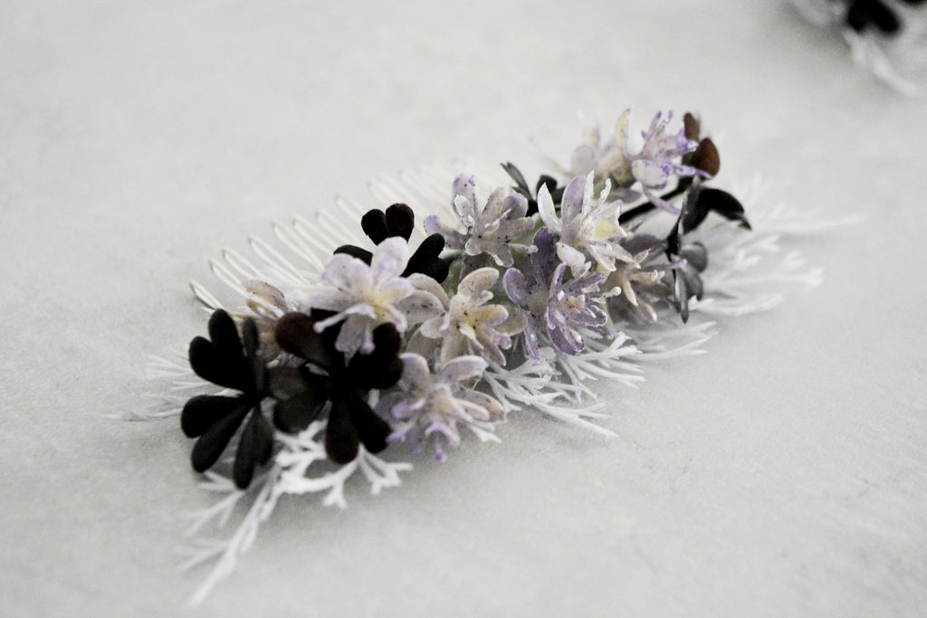 Purple Bridesmaid Flower Comb and Earrings | Bridal Hair Comb