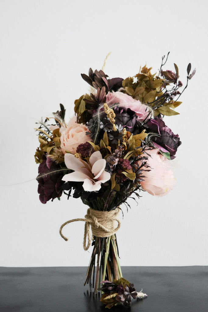 Deep Purple and Pink Bridal Bouquet | Rustic Boho Wedding Bouquet