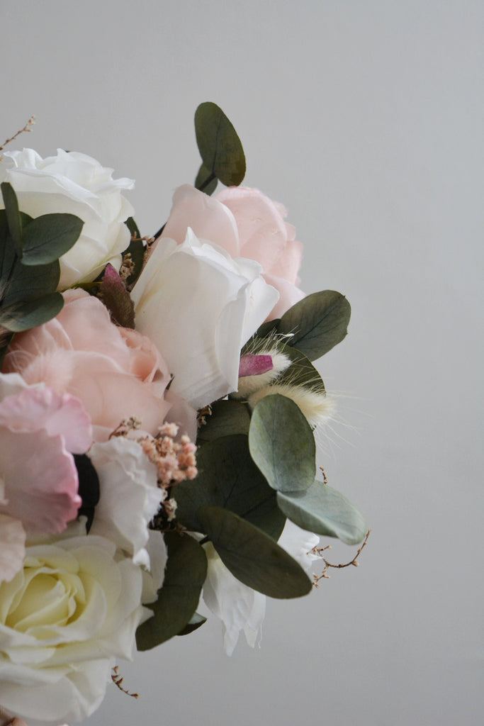 White and Pink Rose Wedding Bouquet Set | Bridesmaid Bouquet
