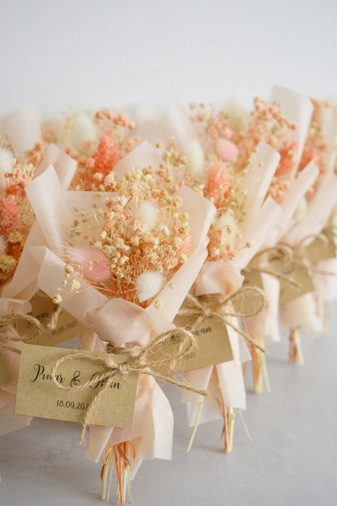 Mini Pink Dried Flower Bouquet | Personalized Wedding Favors for Guests