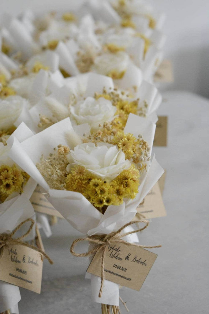 White Rose Dried Mini Bouquet | Personalized Wedding Favors for Guests