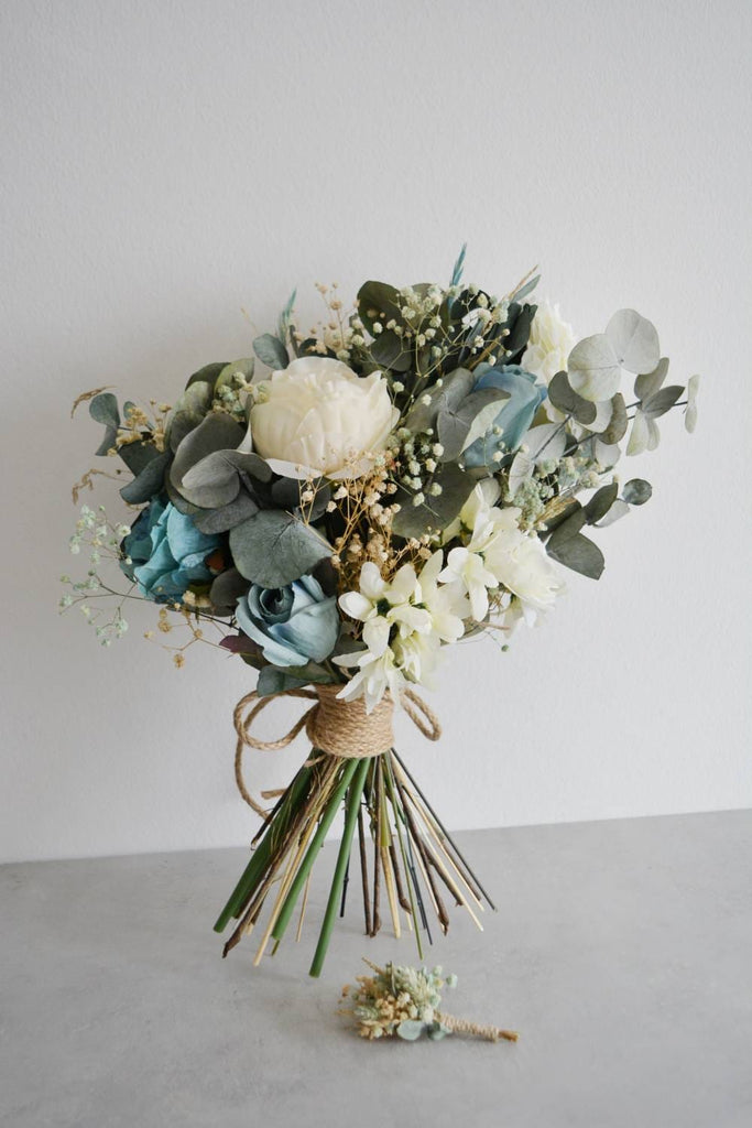 White Blue Rose Wedding Bouquet l Dried Eucalyptus Bouquet