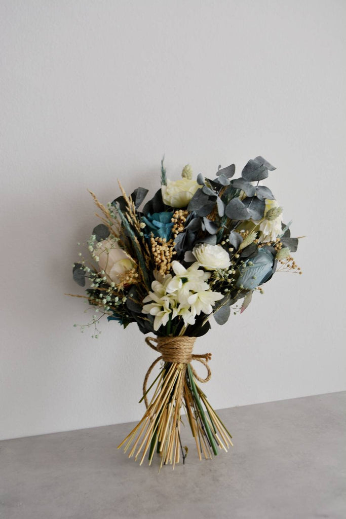 White Blue Rose Wedding Bouquet l Dried Eucalyptus Bouquet