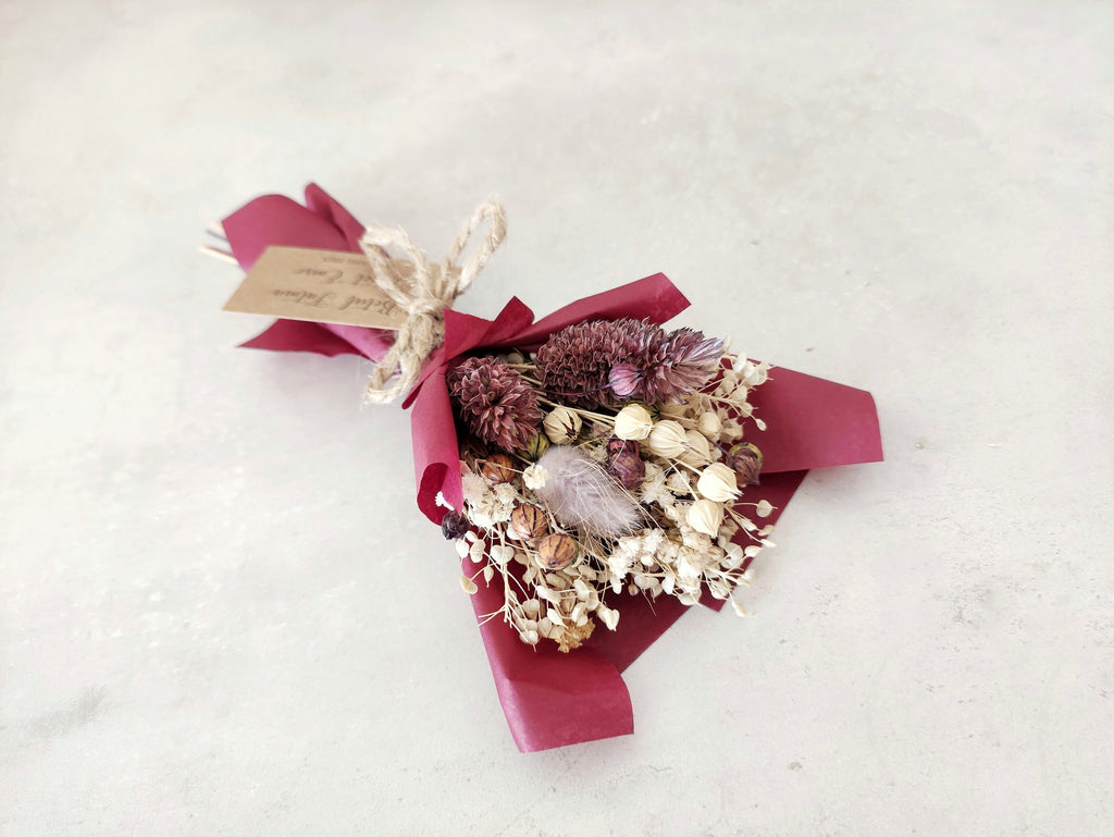 Purple Red Dried Mini Bouquet | Personalized Wedding Favors for Guests