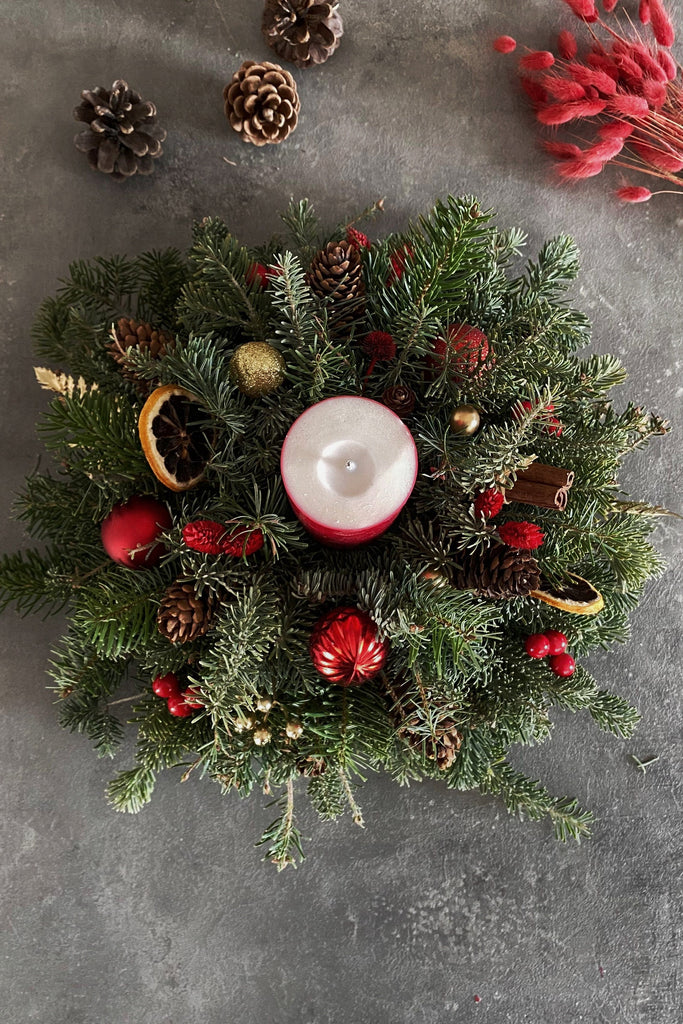 Christmas Table Centerpiece, Red Christmas Decor with Candle, Thanksgiving Table Decor