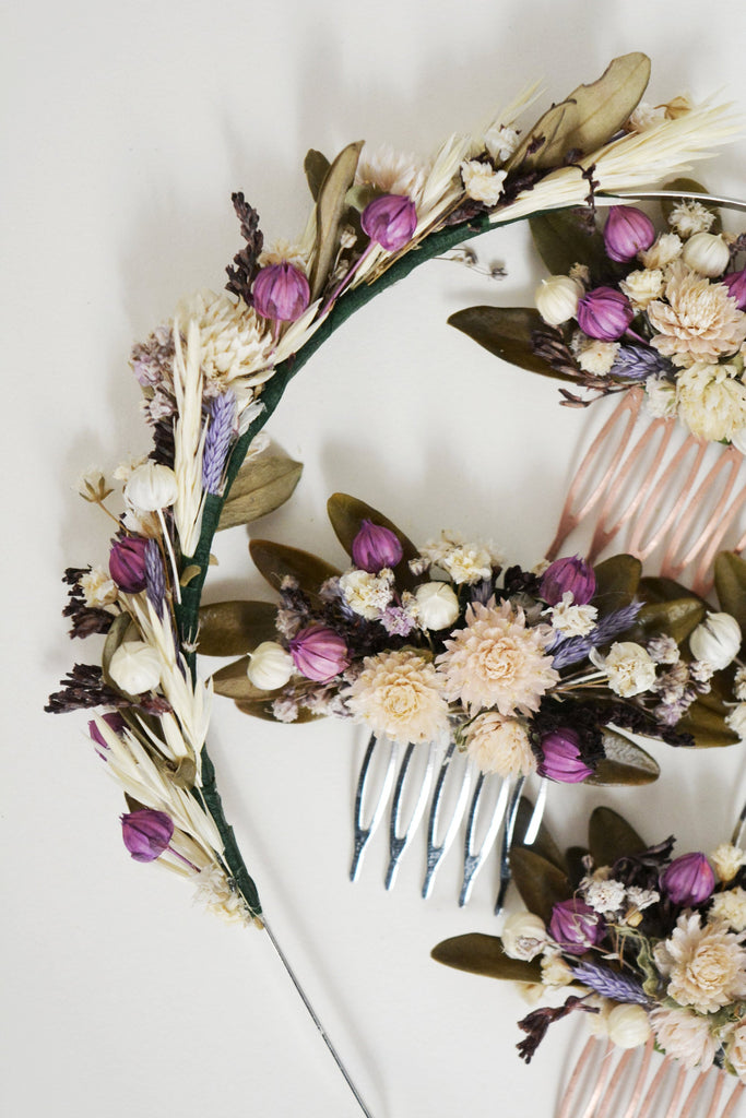 Purple Bridesmaid Flower Comb | Bridal Hair Comb