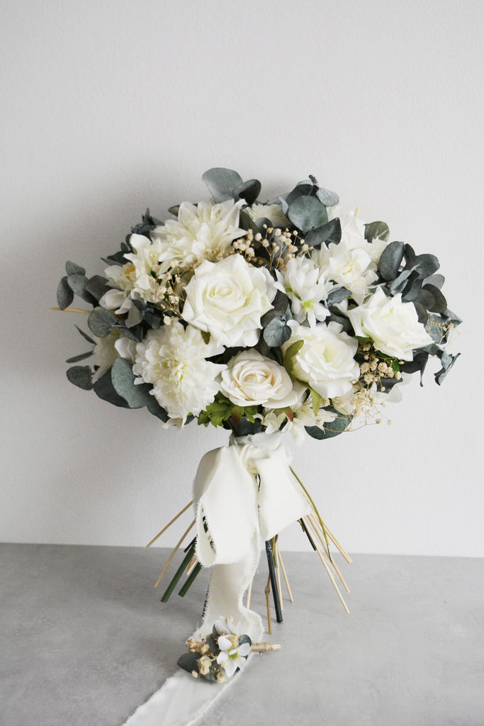 White Rose Bridal Bouquet Set | Bridal Bouquet with 2 Side