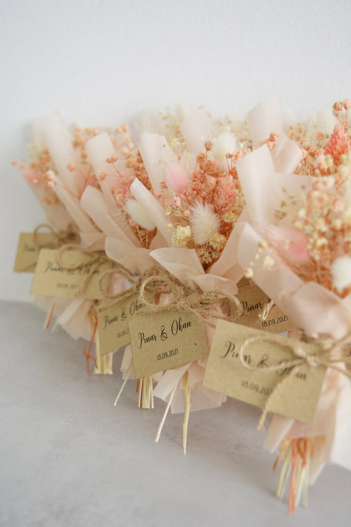 Mini Pink Dried Flower Bouquet | Personalized Wedding Favors for Guests