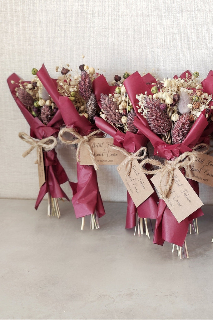 Purple Red Dried Mini Bouquet | Personalized Wedding Favors for Guests